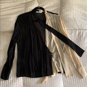 Black and Cream Blouse With Bow Collar